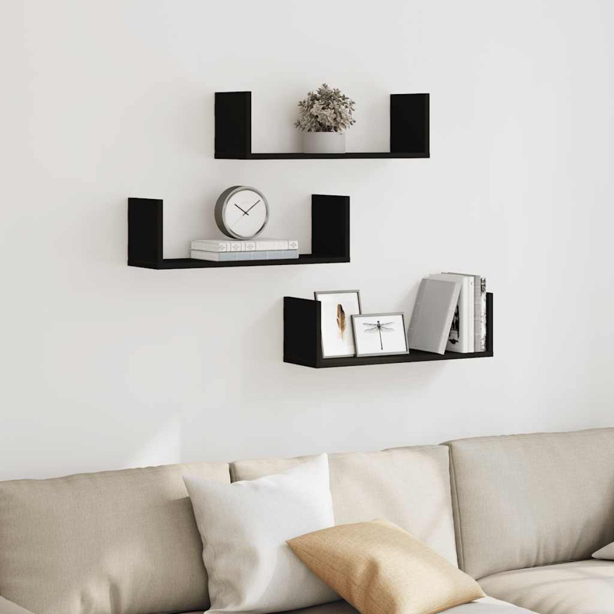 vidaXL Ραφιέρες Τοίχου 3 τεμ. Μαύρες 58x18x18 εκ. από Επεξ. Ξύλο