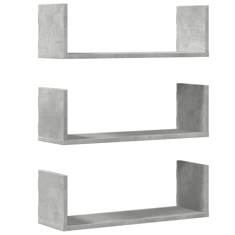vidaXL Ραφιέρες Τοίχου 3 τεμ. Γκρι Σκυρ. 58x18x18 εκ. Επεξεργ. Ξύλο