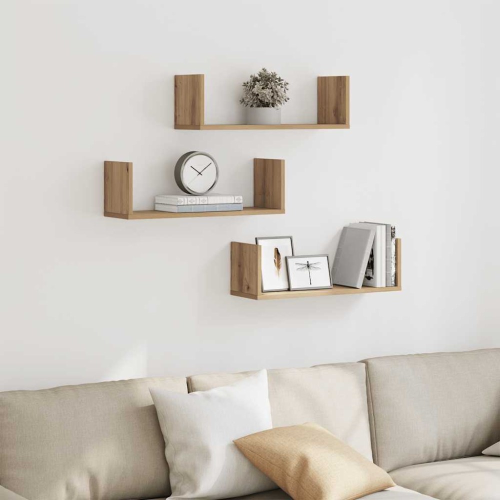 vidaXL Ραφιέρες Τοίχου 3 τεμ. Αρτισιανή Δρυς 58x18x18 εκ. Επεξ. Ξύλο