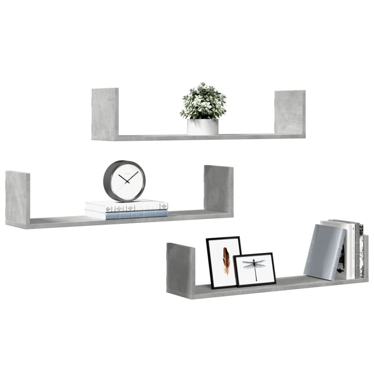 vidaXL Ραφιέρες Τοίχου 3 τεμ. Γκρι Σκυρ. 80x18x18 εκ. Επεξεργ. Ξύλο