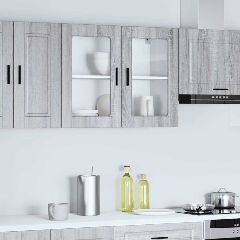 vidaXL Ντουλάπι τοίχου κουζίνας με γυάλινη πόρτα Porto Γκρι Sonoma