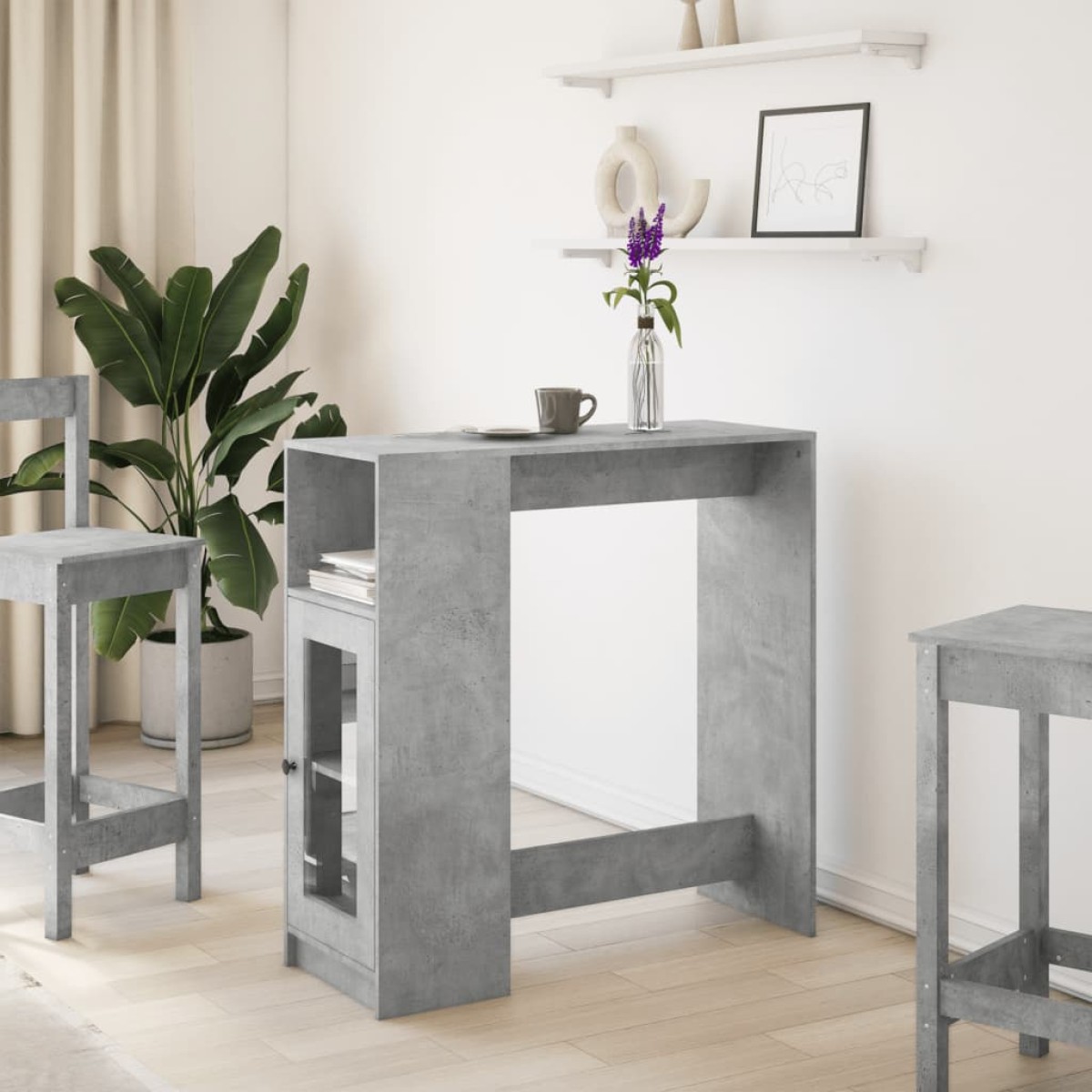 vidaXL Τραπέζι Μπαρ με Ράφια Γκρι Σκυρ. 101x40x103,5 εκ Επεξεργ. Ξύλο