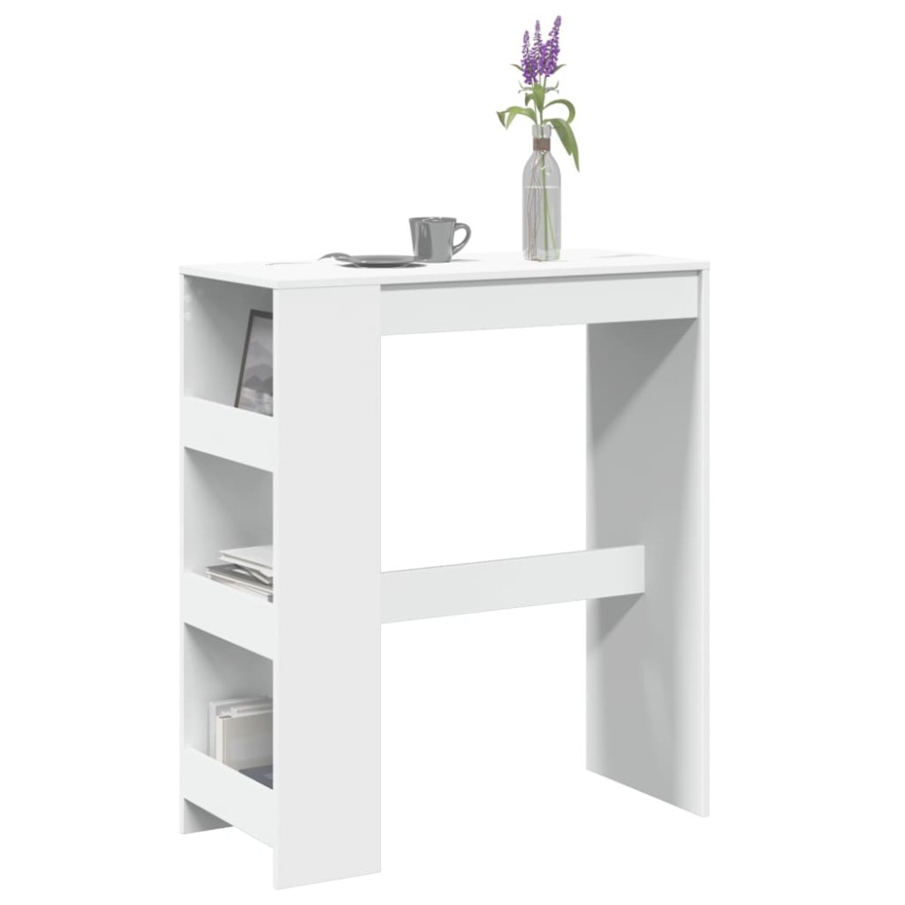 vidaXL Τραπέζι Μπαρ με Ράφια Λευκό 90x40x103,5 εκ. Επεξεργ. Ξύλο