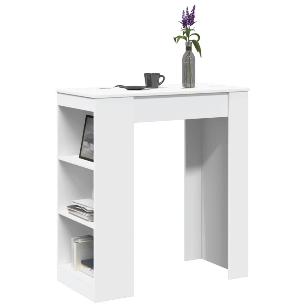 vidaXL Τραπέζι Μπαρ με Ράφια Λευκό 95x47x103,5 εκ. Επεξεργ. Ξύλο