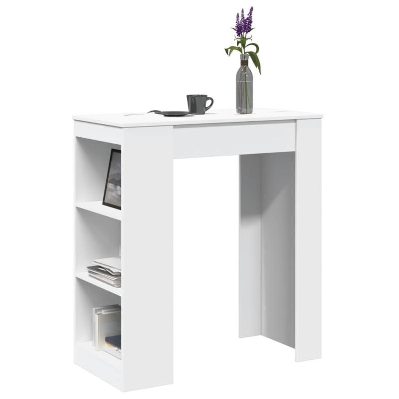 vidaXL Τραπέζι Μπαρ με Ράφια Λευκό 95x47x103,5 εκ. Επεξεργ. Ξύλο