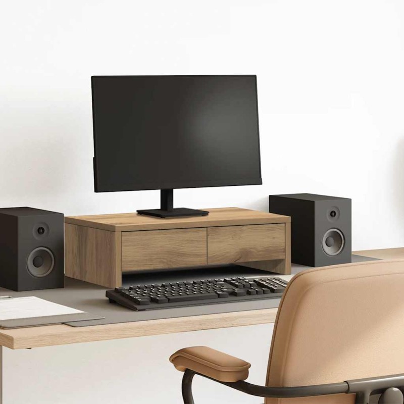 vidaXL Βάση Οθόνης με Συρτάρια Αρτισιανή Δρυς 50x27x15 εκ Επεξεργ Ξύλο