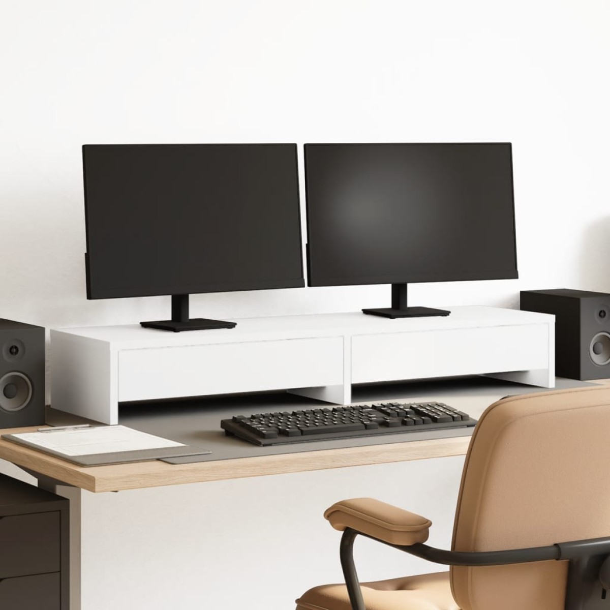 vidaXL Βάση Οθόνης με Συρτάρια Λευκή 100x27x15 εκ. από Τεχνητό Ξύλο