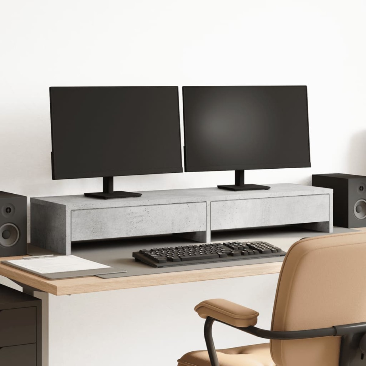 vidaXL Βάση Οθόνης με Συρτάρια Γκρι Σκυρ. 100x27x15 εκ. Επεξεργ. Ξύλο