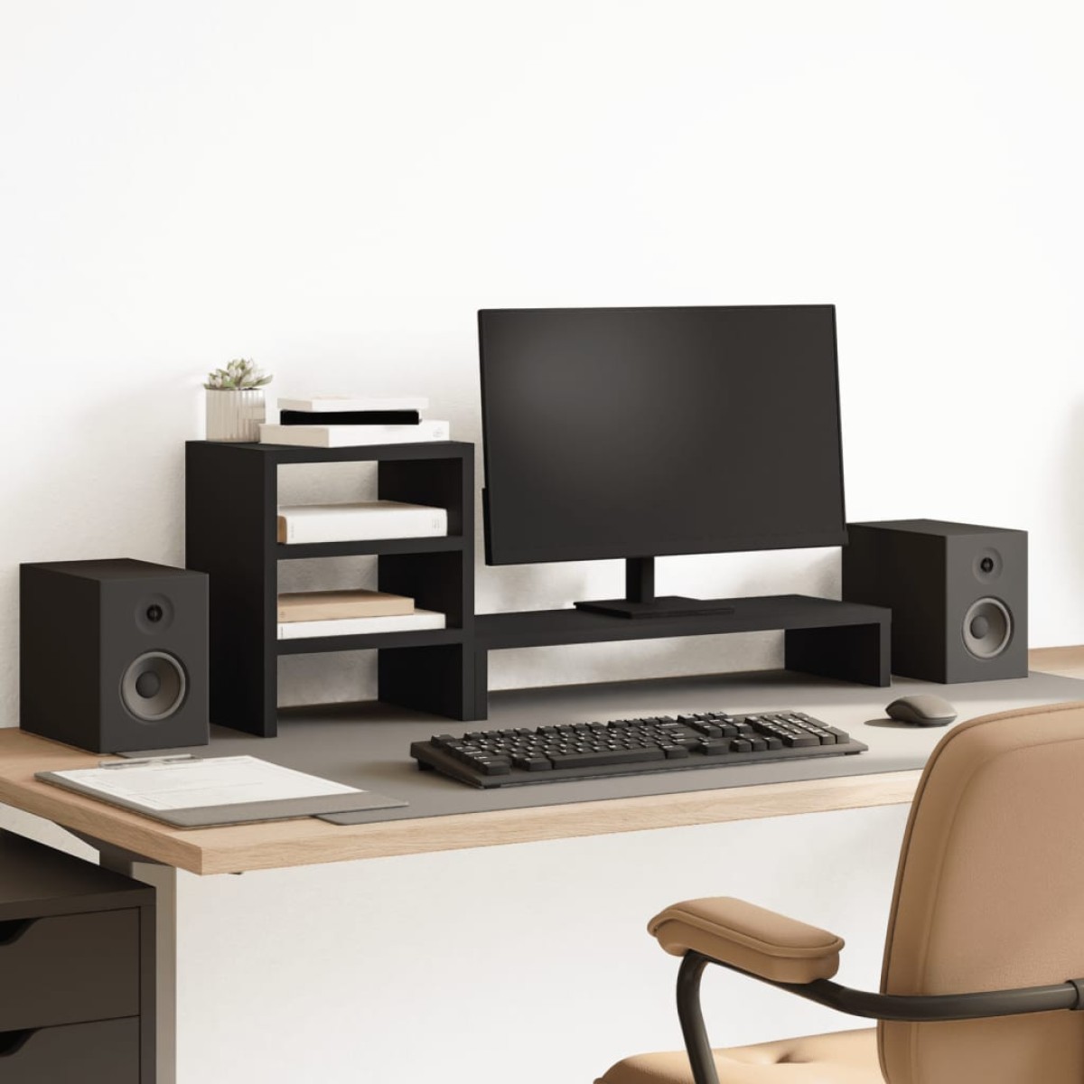 vidaXL Βάση Οθόνης με Organiser Γραφείου Μαύρη από Επεξεργασμένο Ξύλο