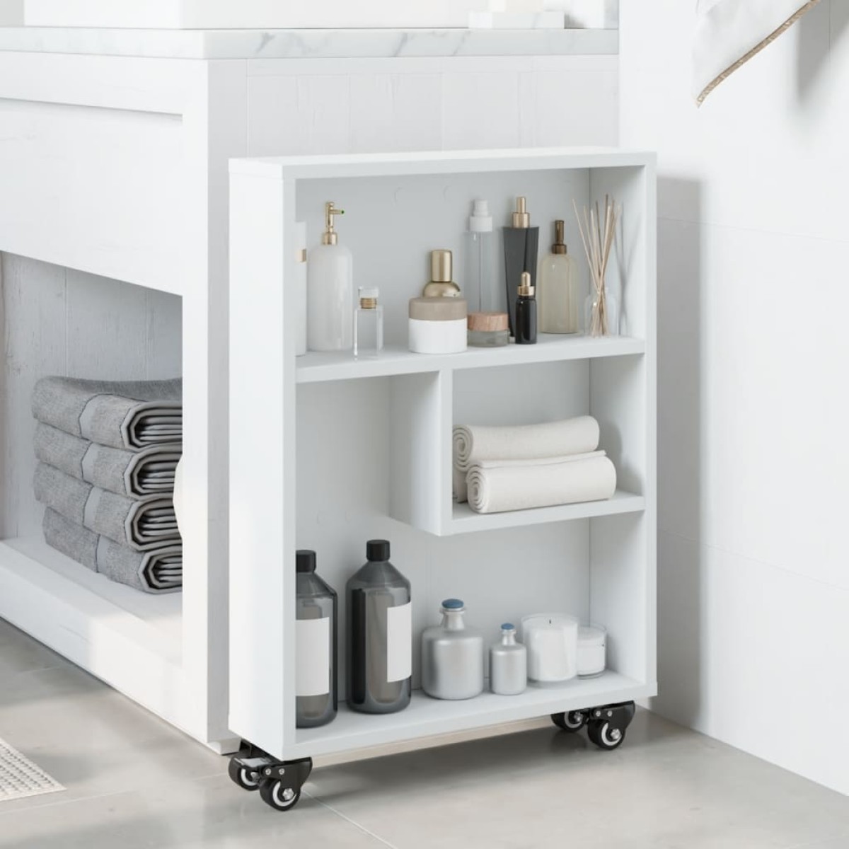 vidaXL Τρόλεϊ Αποθήκευσης Στενό Λευκό 48x13x68 εκ. Επεξεργασμένο Ξύλο