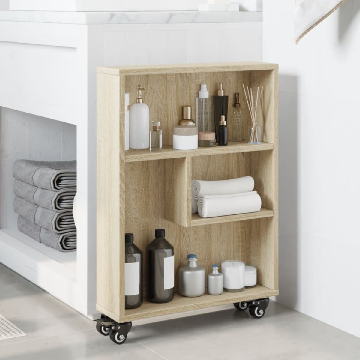 vidaXL Στενό Τρόλεϊ Αποθήκευσης Sonoma Δρυς 48x13x68 εκ. από Τεχνητό Ξύλο