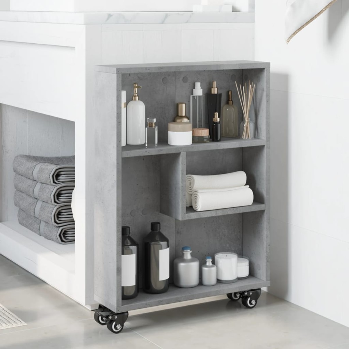 vidaXL Τρόλεϊ Αποθήκευσης Στενό Γκρι Σκυρ. 48x13x68 εκ. Επεξ. Ξύλο