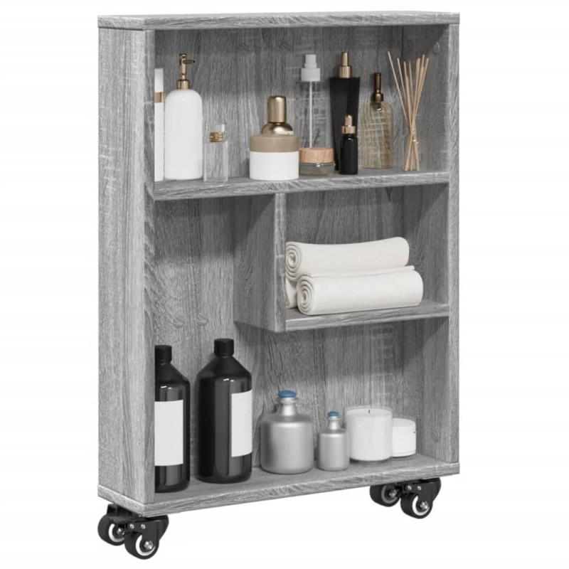 vidaXL Τρόλεϊ Αποθήκευσης Στενό Γκρι Sonoma 48x13x68 εκ. Επεξ. Ξύλο