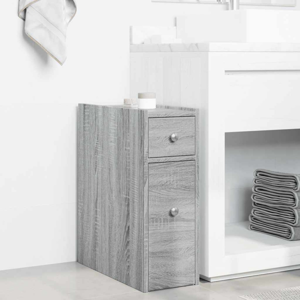 vidaXL Ντουλάπι Μπάνιου Στενό με Ροδάκια Γκρι Sonoma Επεξ. Ξύλο