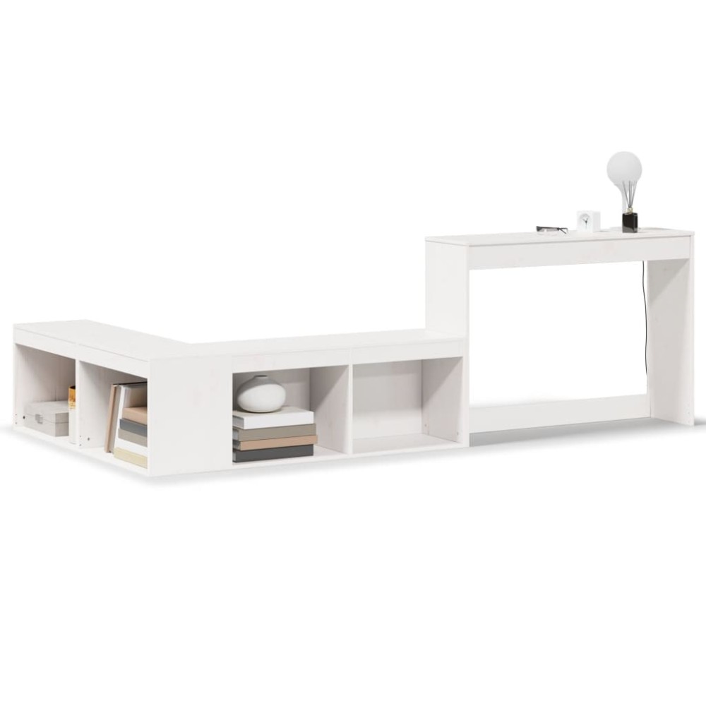vidaXL Κομοδίνο με Γραφείο Λευκό 222x107x75 εκ. από Μασίφ Ξύλο Πεύκου