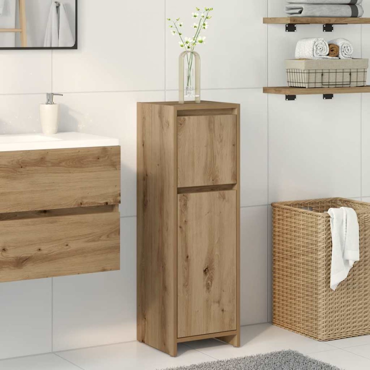 vidaXL Ντουλάπι Μπάνιου Τεχνίτης Δρυς 30x30x95 εκ. Επεξεργασμένο Ξύλο