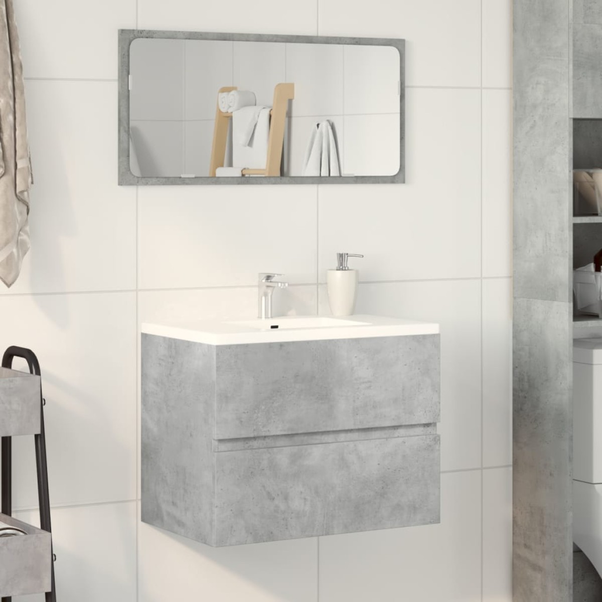 vidaXL Ντουλάπι Μπάνιου Γκρι Σκυροδέματος 60x38,5x45 εκ. Επεξ. Ξύλο