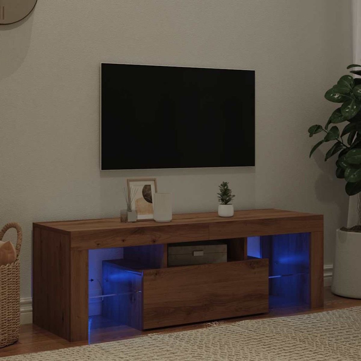 vidaXL Έπιπλο Τηλεόρασης με LED Αρτισιανή Δρυς 120x36,5x40εκ Επεξ.Ξύλο