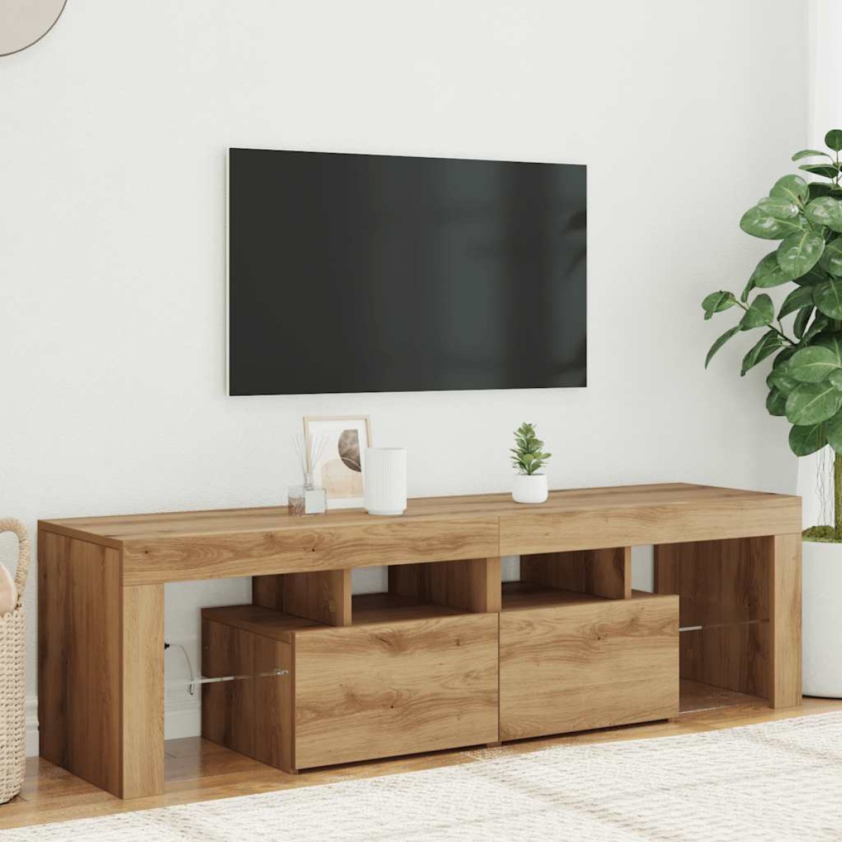 vidaXL Έπιπλο Τηλεόρασης με LED Αρτισιανή Δρυς 140x36,5x40εκ Επεξ.Ξύλο