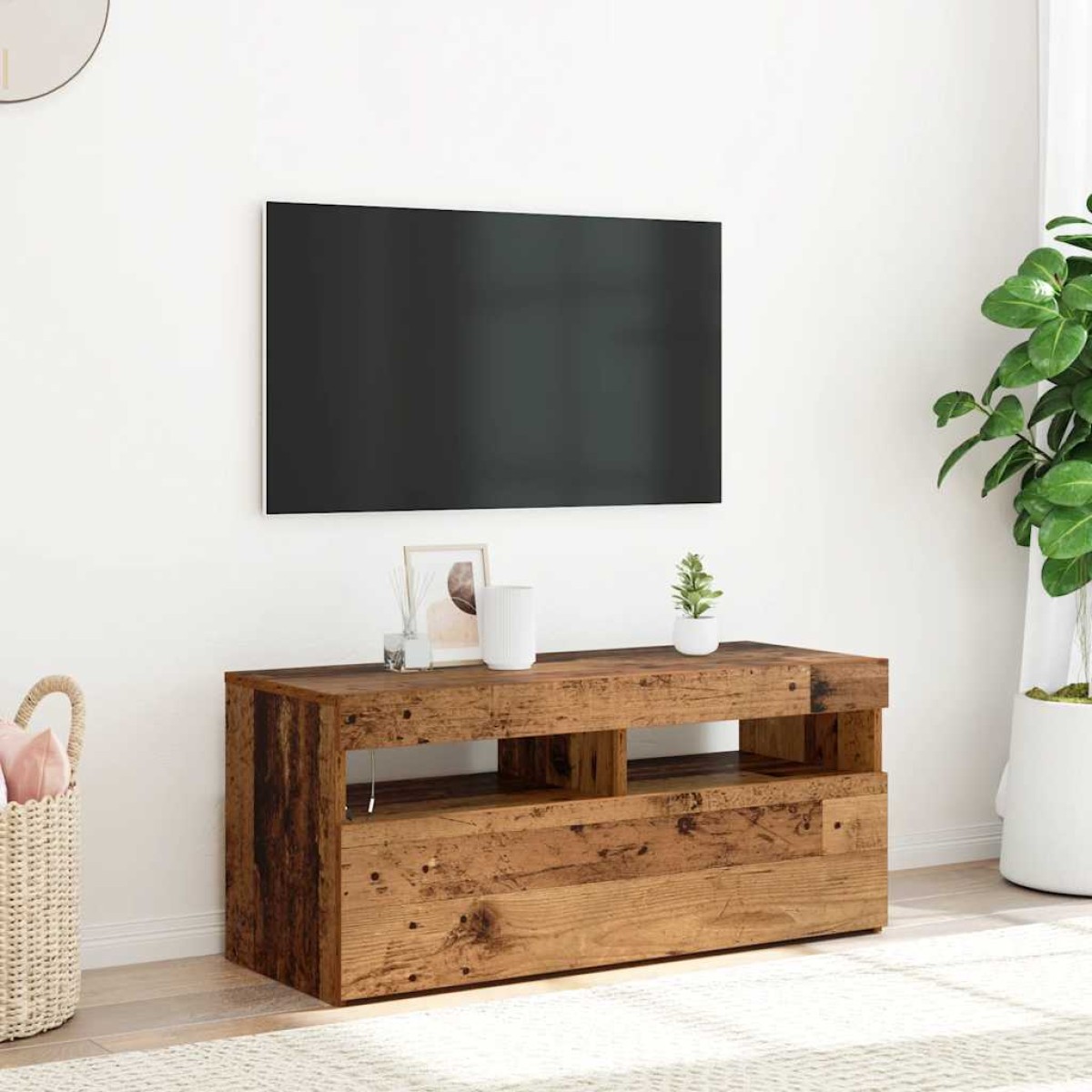 vidaXL Έπιπλο Τηλεόρασης LED Όψη Παλαιού Ξύλου 90x35x40 εκ. Επεξ. Ξύλο
