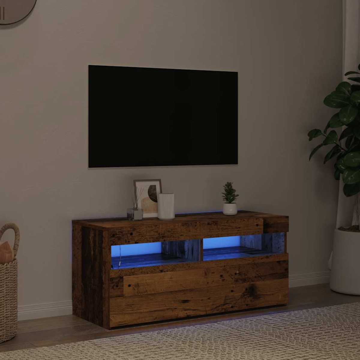 vidaXL Έπιπλο Τηλεόρασης LED Όψη Παλαιού Ξύλου 90x35x40 εκ. Επεξ. Ξύλο