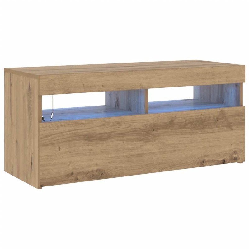 vidaXL Έπιπλο Τηλεόρασης με LED Αρτισιανή Δρυς 90x35x40 εκ Επεξ.Ξύλο