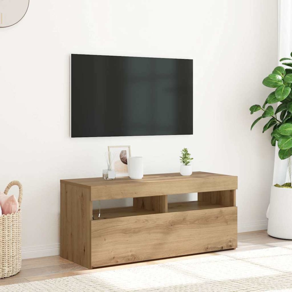 vidaXL Έπιπλο Τηλεόρασης με LED Αρτισιανή Δρυς 90x35x40 εκ Επεξ.Ξύλο