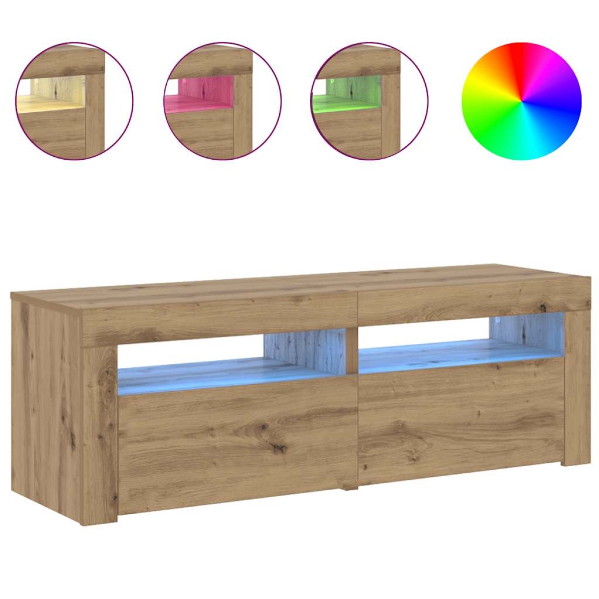 vidaXL Έπιπλο Τηλεόρασης με LED Αρτισιανή Δρυς 120x35x40 εκ Επεξ.Ξύλο