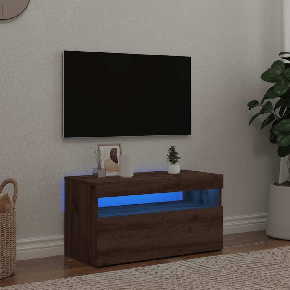 ντουλάπι τηλεόρασης vidaXL με φώτα LED Artisan Oak Κατασκευασμένο ξύλο