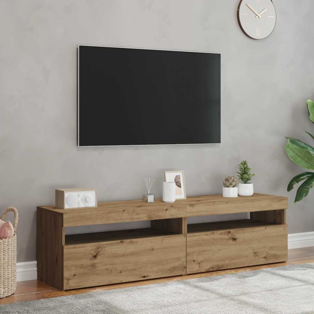 vidaXL σετ ντουλαπιών τηλεόρασης 2 τεμαχίων με φώτα LED Artisan Oak