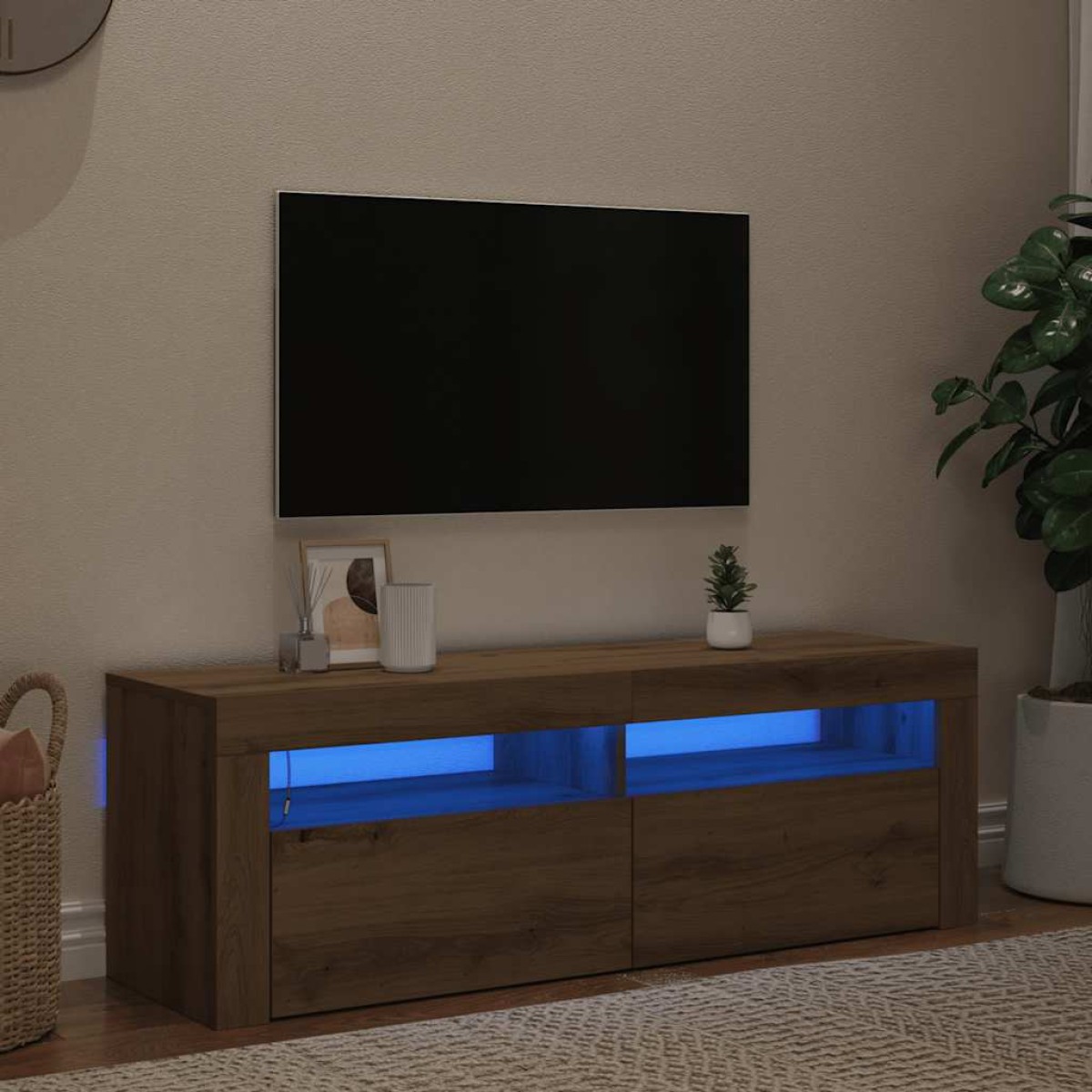 vidaXL Έπιπλο Τηλεόρασης με LED Αρτισιανή Δρυς 120x35x40 εκ Επεξ.Ξύλο