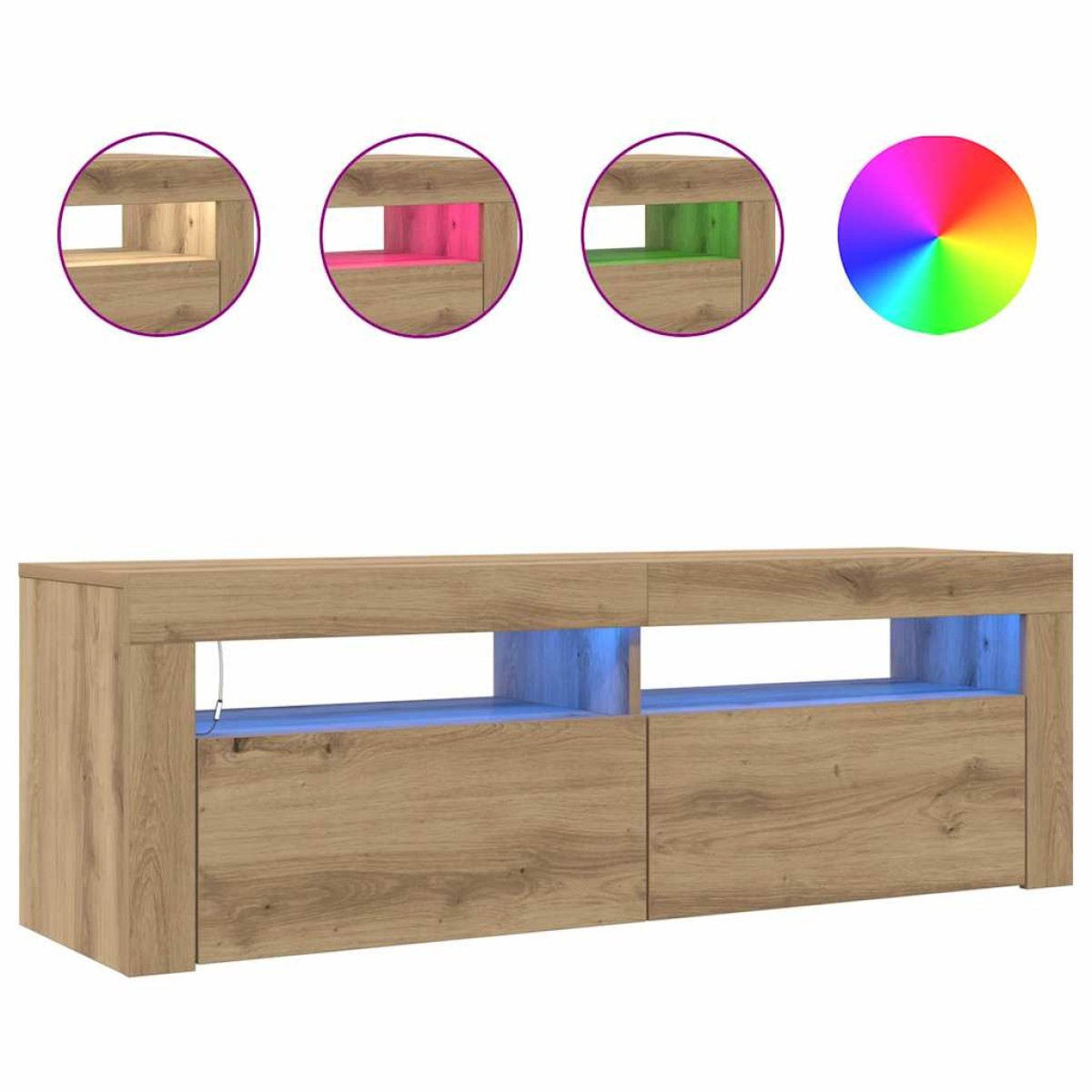 vidaXL Έπιπλο Τηλεόρασης με LED Αρτισιανή Δρυς 120x35x40 εκ Επεξ.Ξύλο