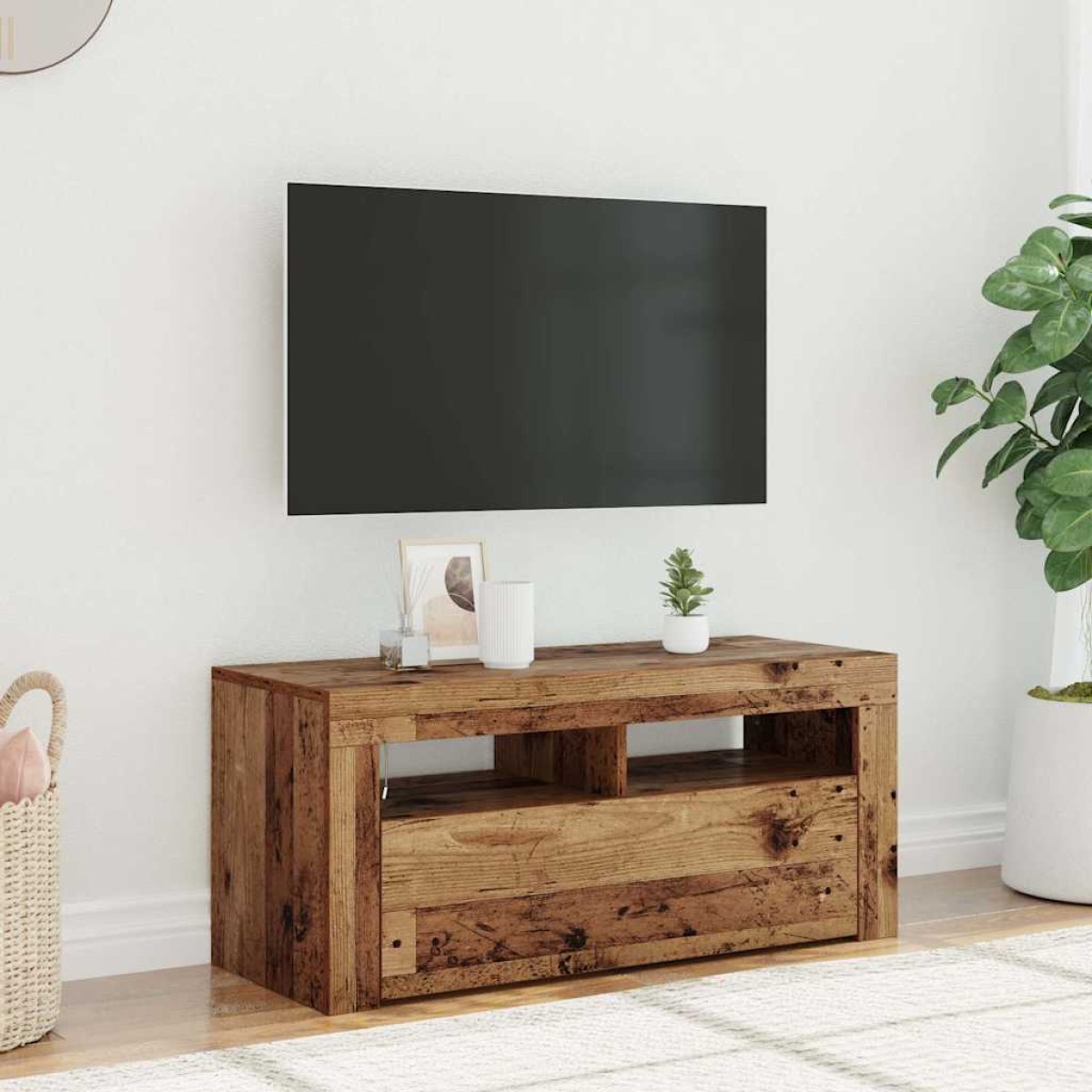 vidaXL Έπιπλο Τηλεόρασης LED Όψη Παλαιού Ξύλου 90x35x40 εκ. Επεξ. Ξύλο