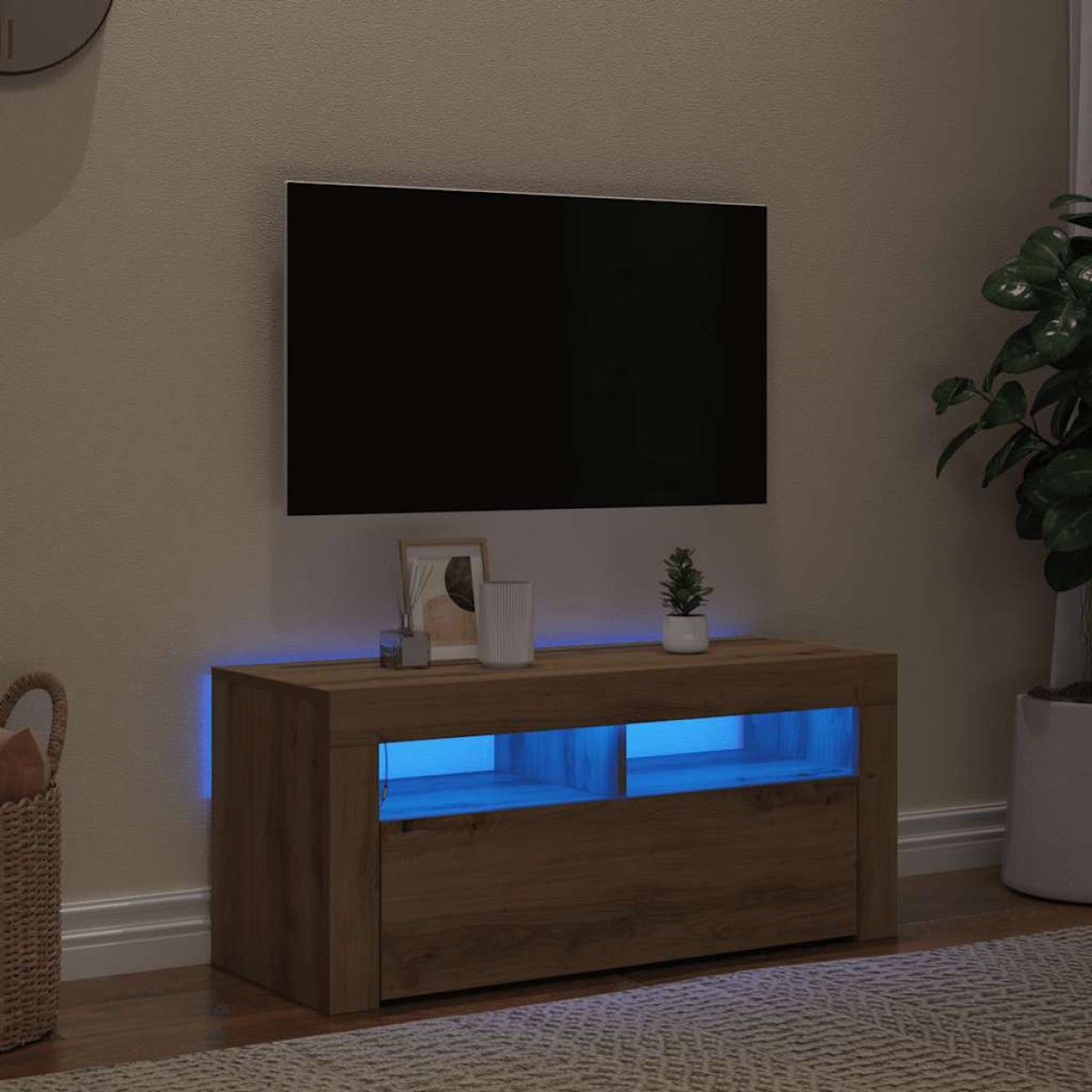 vidaXL Έπιπλο Τηλεόρασης με LED Αρτισιανή Δρυς 90x35x40 εκ Επεξ.Ξύλο