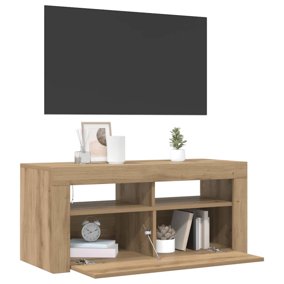 vidaXL Έπιπλο Τηλεόρασης με LED Αρτισιανή Δρυς 90x35x40 εκ Επεξ.Ξύλο