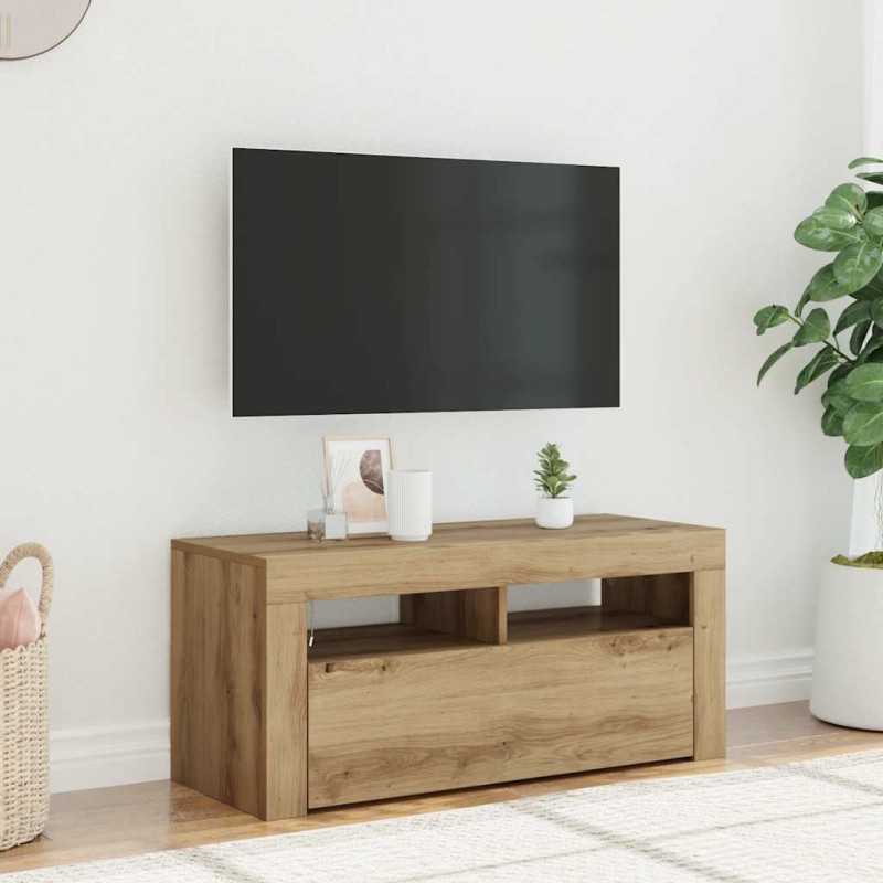 vidaXL Έπιπλο Τηλεόρασης με LED Αρτισιανή Δρυς 90x35x40 εκ Επεξ.Ξύλο