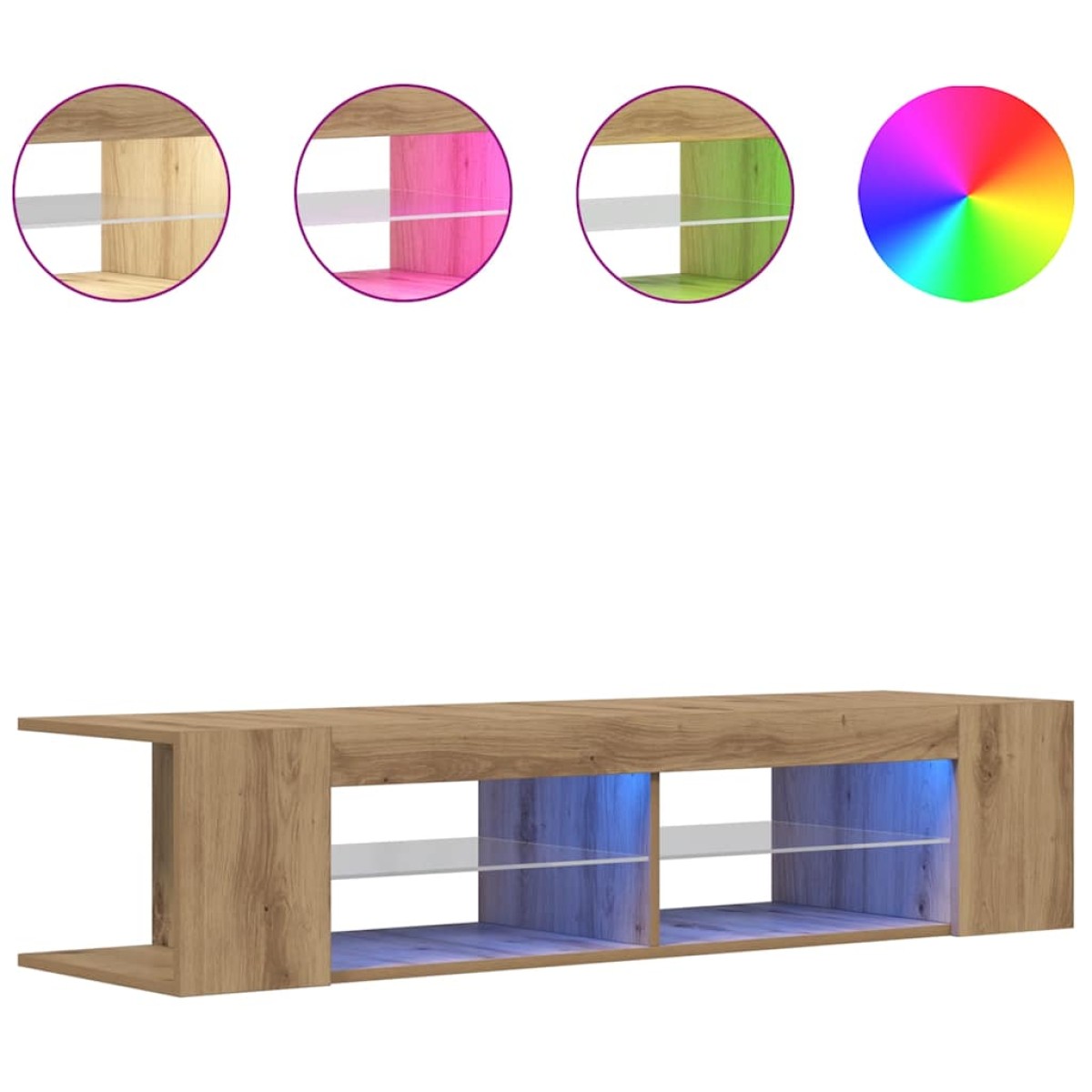 vidaXL Έπιπλο Τηλεόρασης με LED Αρτισιανή Δρυς 135x39x30 εκ Επεξ.Ξύλο