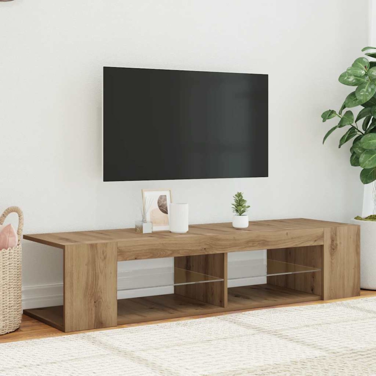 vidaXL Έπιπλο Τηλεόρασης με LED Αρτισιανή Δρυς 135x39x30 εκ Επεξ.Ξύλο