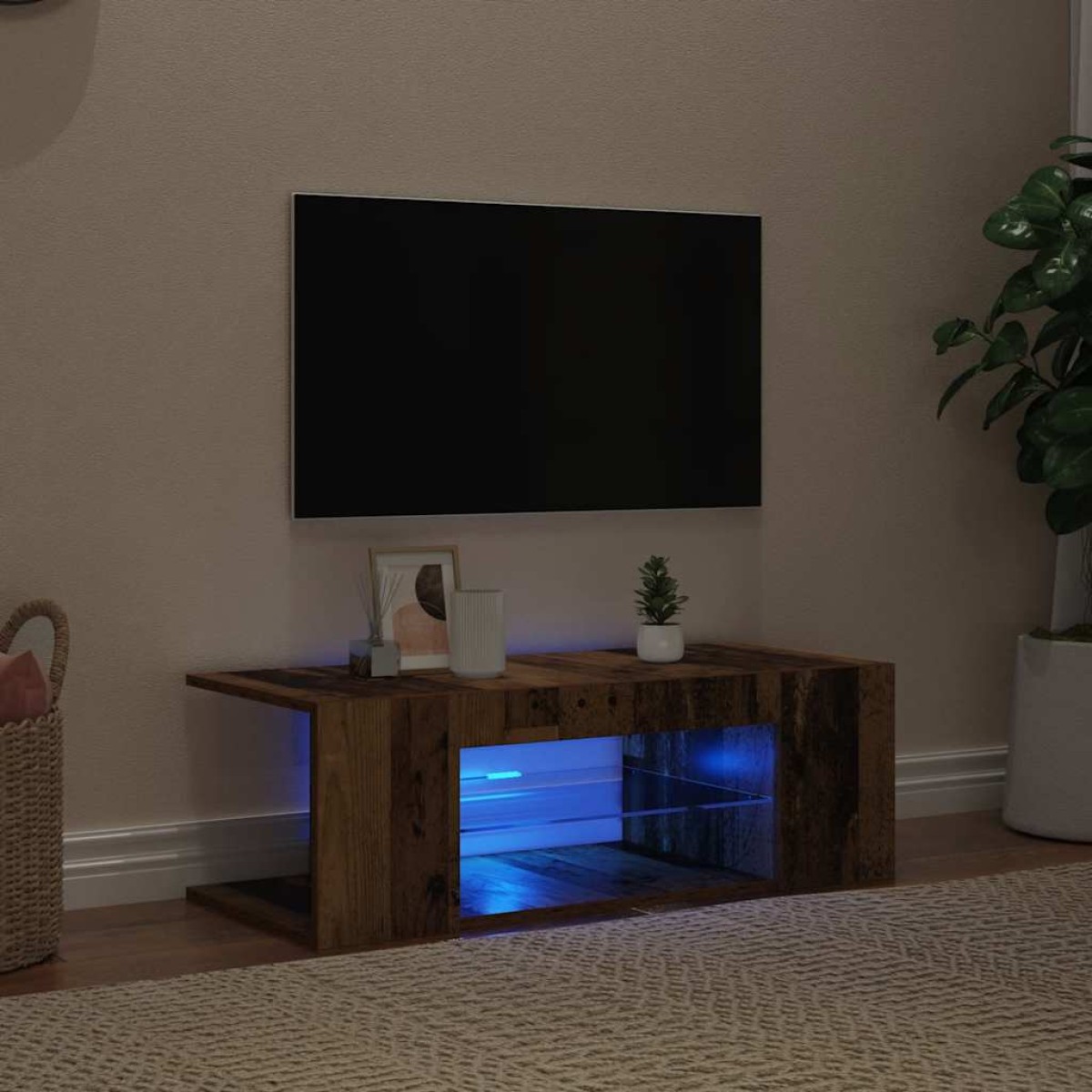vidaXL Έπιπλο Τηλεόρασης LED Όψη Παλαιού Ξύλου 90x39x30 εκ. Επεξ. Ξύλο