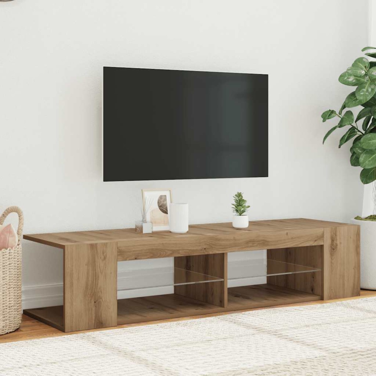 vidaXL Έπιπλο Τηλεόρασης με LED Αρτισιανή Δρυς 90x39x30 εκ Επεξ.Ξύλο