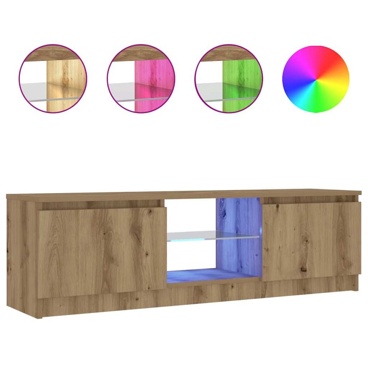 vidaXL Έπιπλο Τηλεόρασης με LED Αρτισιανή Δρυς 120x30x36 εκ Επεξ.Ξύλο
