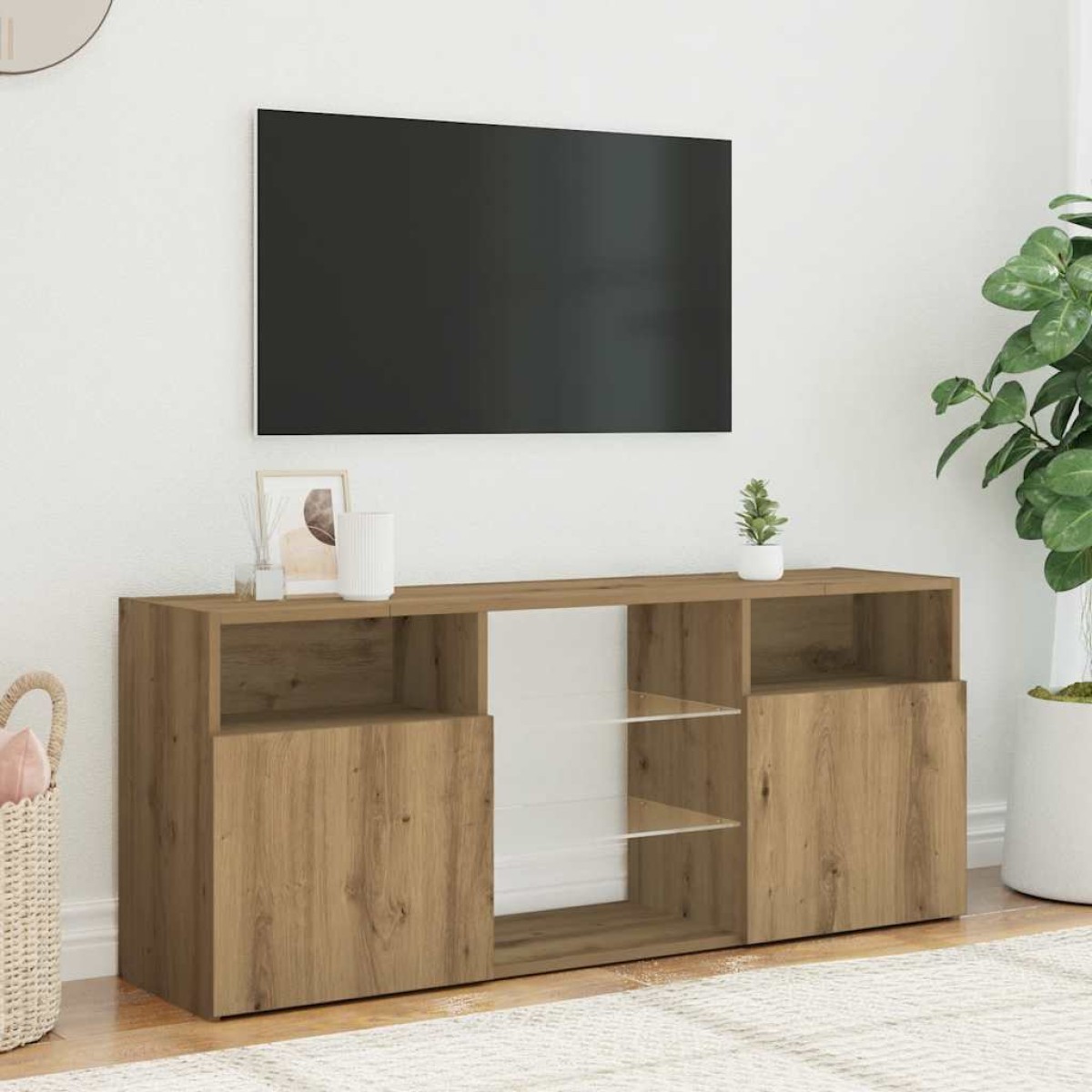 vidaXL Έπιπλο Τηλεόρασης με LED Αρτισιανή Δρυς 120x30x50 εκ Επεξ.Ξύλο