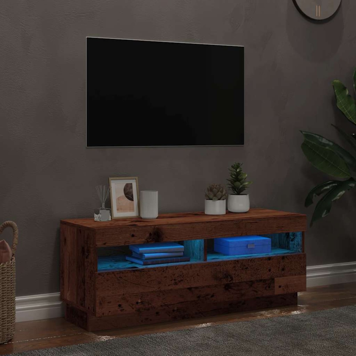 vidaXL Έπιπλο Τηλεόρασης LED Όψη Παλαιού Ξύλου 100x35x40 εκ.Επεξ. Ξύλο