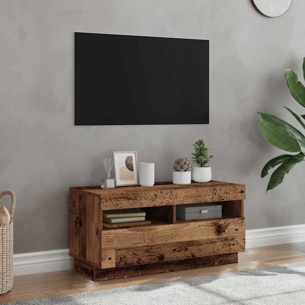 vidaXL Έπιπλο Τηλεόρασης LED Όψη Παλαιού Ξύλου 80x35x40 εκ. Επεξ. Ξύλο