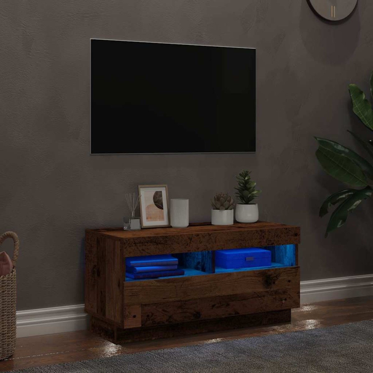 vidaXL Έπιπλο Τηλεόρασης LED Όψη Παλαιού Ξύλου 80x35x40 εκ. Επεξ. Ξύλο