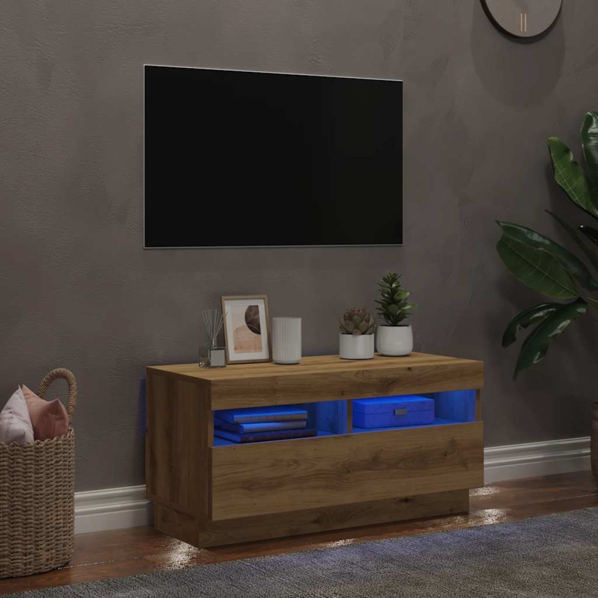 vidaXL Έπιπλο Τηλεόρασης LED Αρτισιανή Δρυς 80x35x40 εκ. Επεξ. Ξύλο