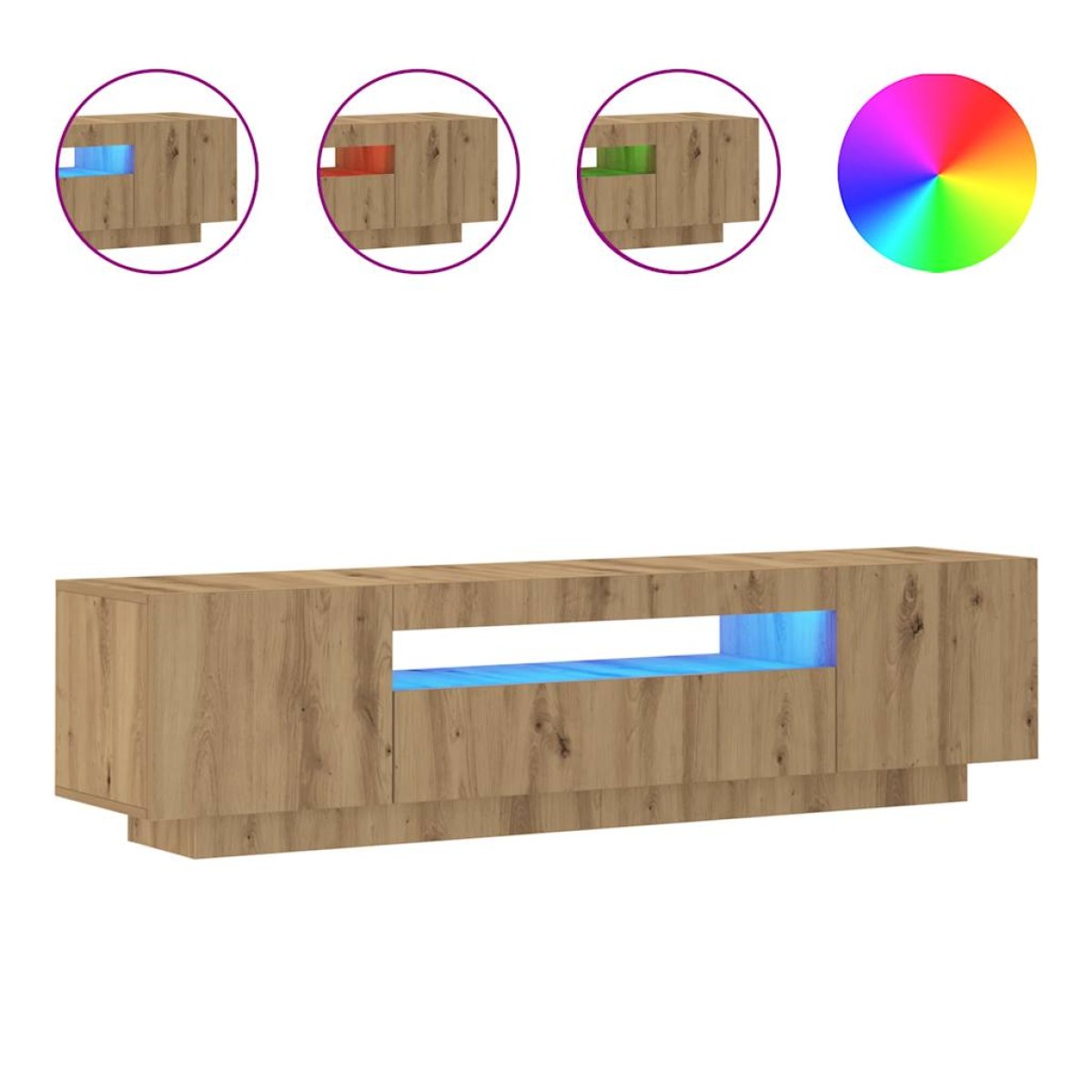 vidaXL Έπιπλο Τηλεόρασης με LED Αρτισιανή Δρυς 160x35x40 εκ Επεξ.Ξύλο