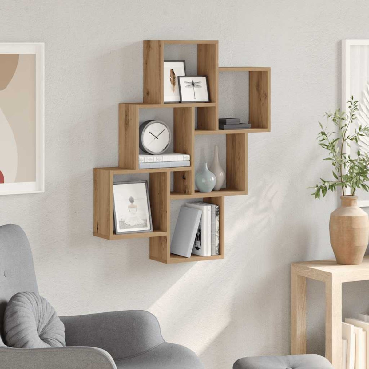 vidaXL Ράφι Κύβος Τοίχου Τεχνίτης Δρυς 78 x 15 x 93 εκ από Μοριοσανίδα