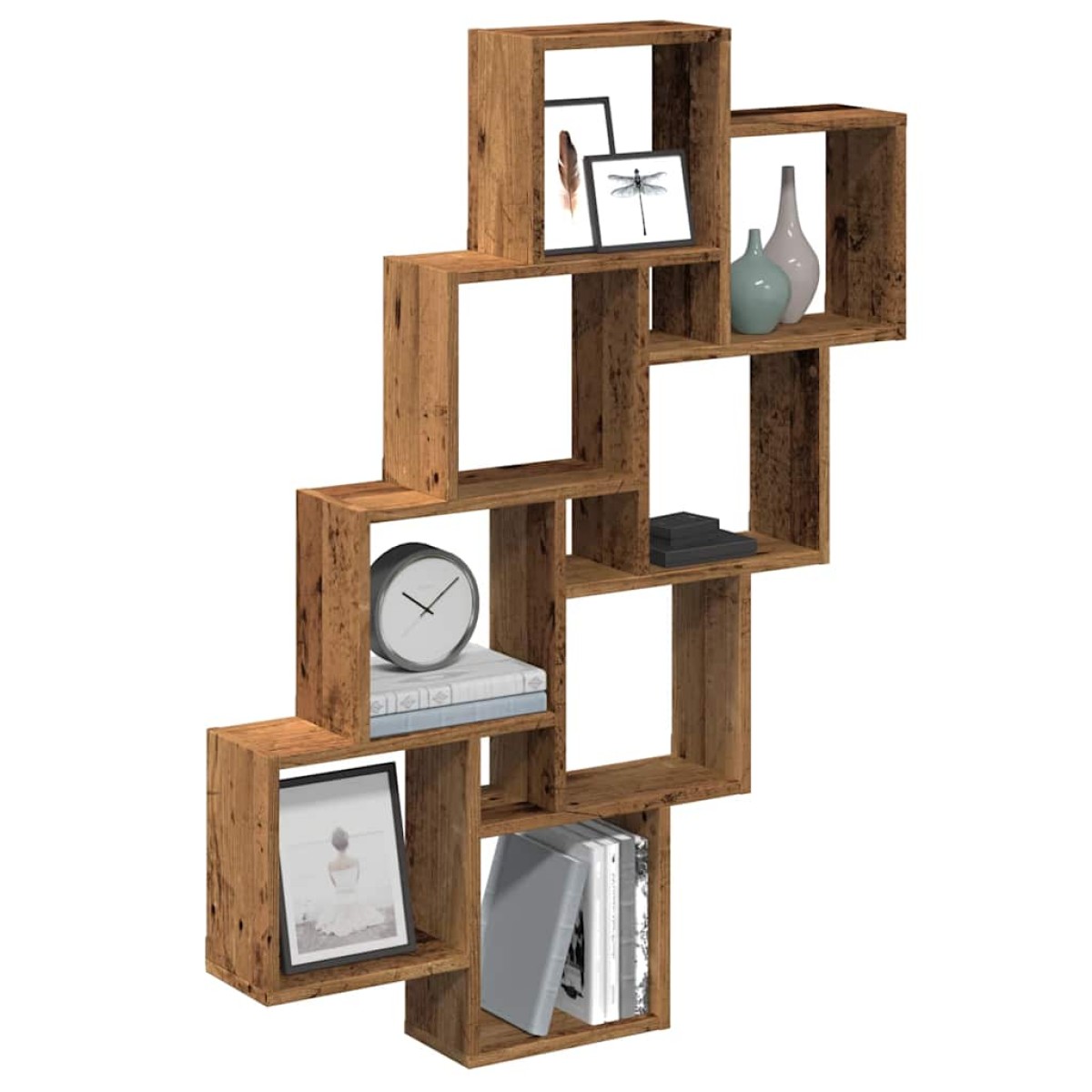 vidaXL Ράφι κύβος τοίχου Παλιό ξύλο 90x15x119,5 cm Κατασκευασμένο ξύλο
