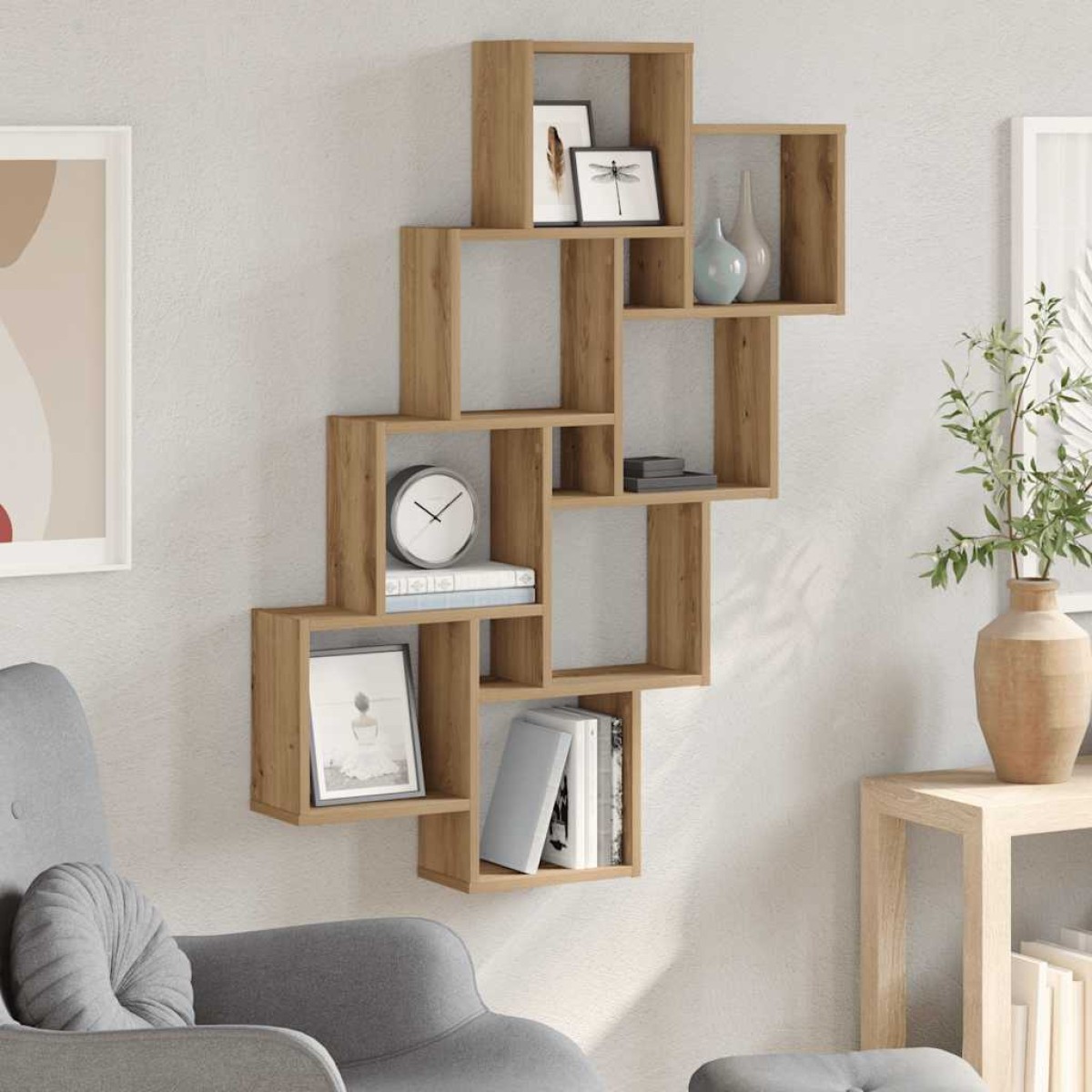vidaXL Ράφι κύβος τοίχου Artisan Oak 90x15x119,5cm Κατασκευασμένο ξύλο